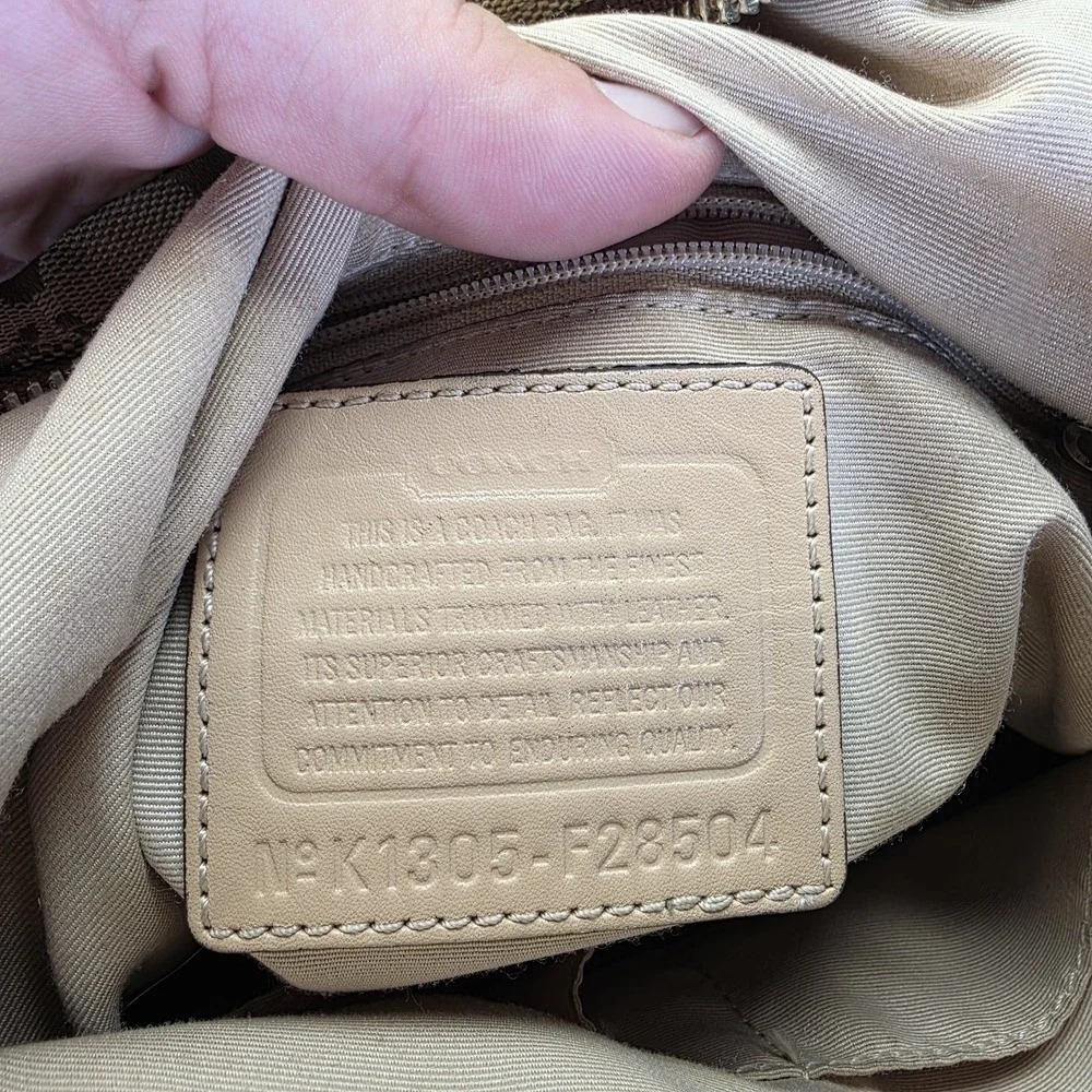 Coach Signature Stripe Tote Khaki Pink Jacquard Canvas Shoulder Bag F28504